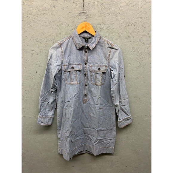 J.CREW Dresses & Skirts - J.Crew Chambray Popover Shirt Dress Women’s XS Light Blue Denim Long Sleeve